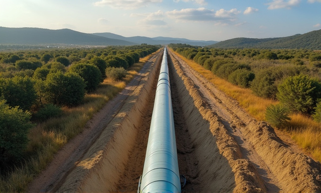 Aerial view of pipeline construction with legal documents