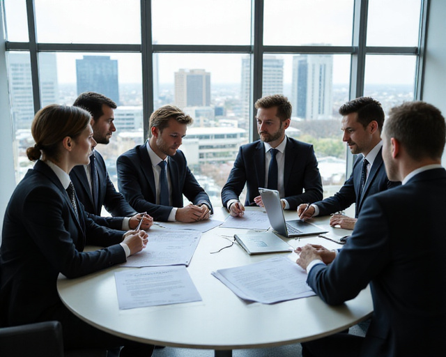 Legal team discussing oil and gas contracts