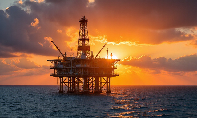 Oil rig at sunset