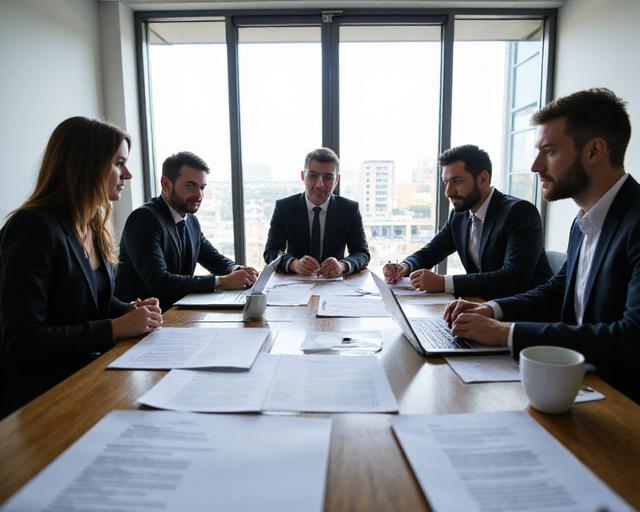 Legal team reviewing oil and gas contracts