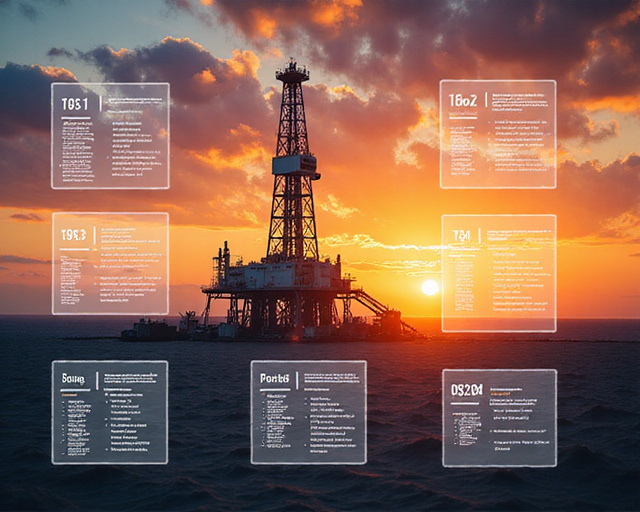 Oil rig with compliance documentation overlay